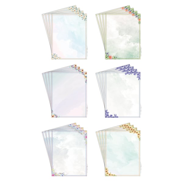 Better Office Products Stationery Paper, Floral Letter Writing Stationery, Letter Size, 6 Unique Designs, 100PK 64508 - main